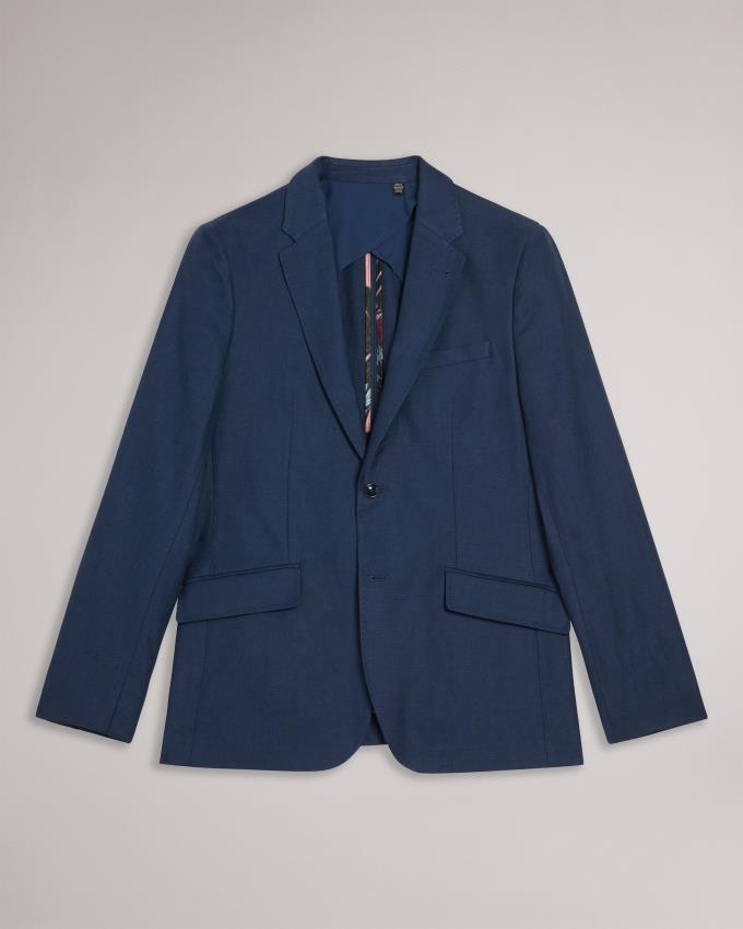 Blazer Ted Baker Notch Lapel Linen Bleu Marine Homme | OBO-09551756